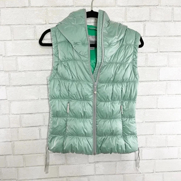 Eddie Bauer Mint Green 550 Fill Power Premium Goose Down Hooded Puffer Vest XS - Picture 1 of 5